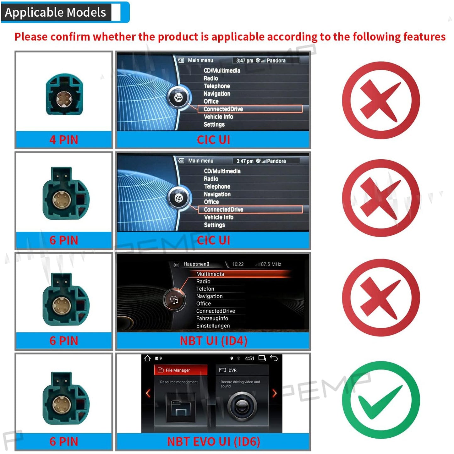 PEMP (5509) for BMW F48 F39 NBT EVO Android 13 10.25" 1920x720 Screen, Qualcomm 8core CarPlay Android Auto Monitor, for BMW X1 X2 (2017-2019) NBT EVO ID6