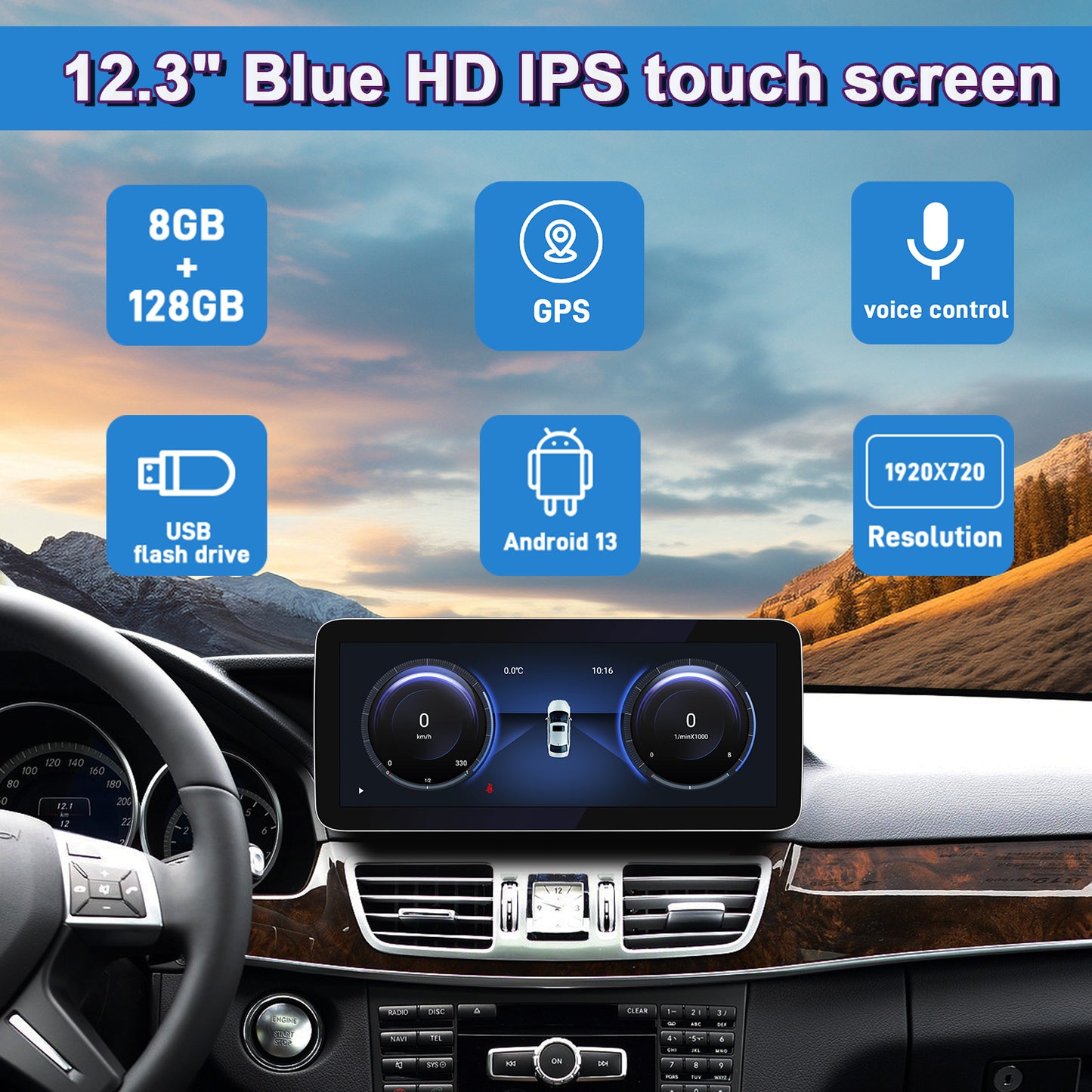 PEMP (7613) W212 Android 13 12.3" 8+128GB Blue Anti-Glare Car Radio Multimedia Screen, Snapdragon 685 8-core CPU, Support Carplay Android Auto for Mercedes-Benz 2012-2015 E200 E300 E400 E63 NTG4.5 System