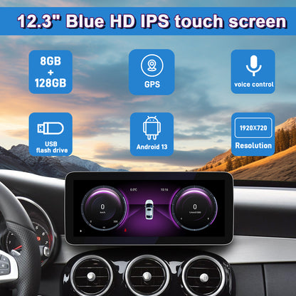 PEMP (7618) W205 X253 W447 X156 C117 W463 W176 Android 13 12.3" Blue Anti-Glare Car Radio Screen 8+128GB, Snapdragon 685 8-core CPU for Mercedes-Benz 2016-2019 NTG5.0 C GLC GLA V X CLA G A Class