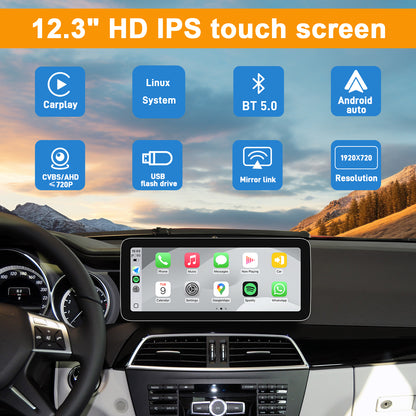 PEMP (7L12) 12.3" 1920 x 720 Linux Car Radio Multimedia Screen Support Carplay Android Auto Mirror Link for Mercedes Benz 2012-2015 C Class W204 NTG4.5 System