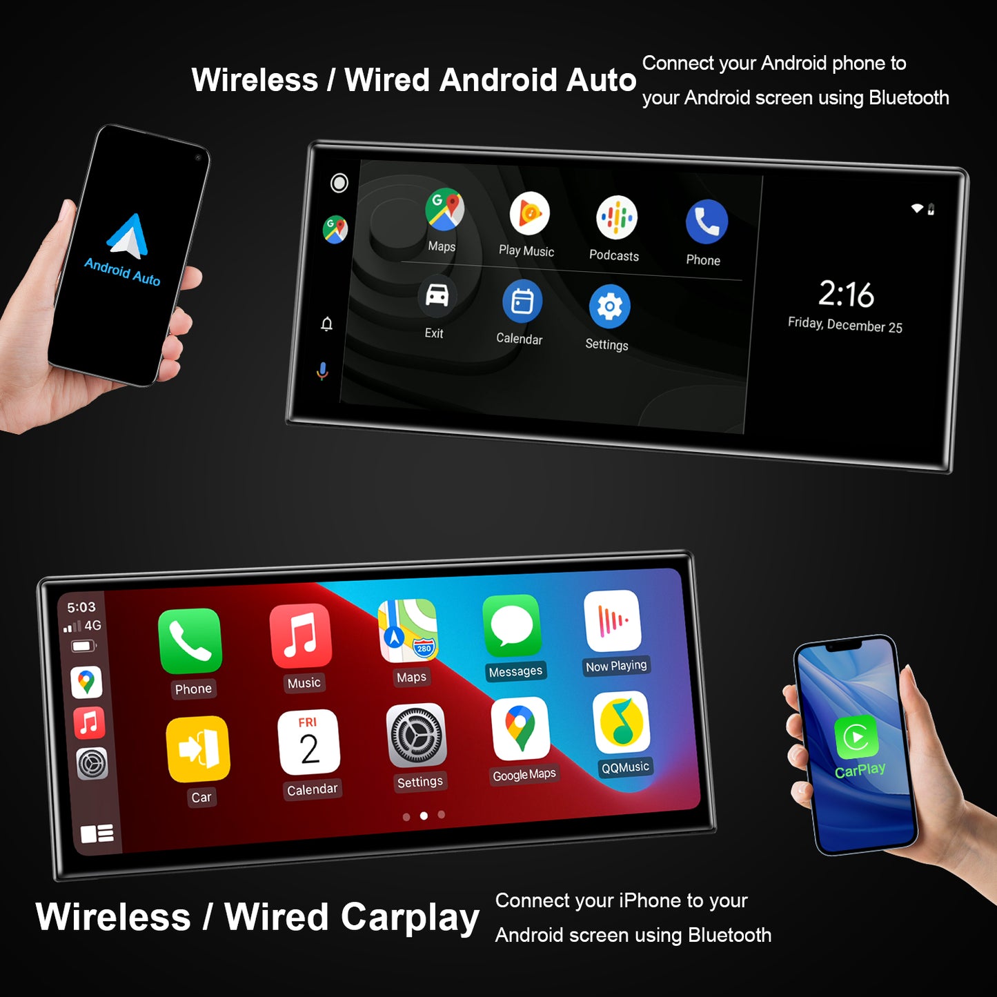 PEMP (9657) Ultra-Thin 12.3" Linux Screen, for BMW 7 Series F01 F02 CIC Android 13 Wireless and Wired CarPlay Android Auto Calls Using The OEM Bluetooth.