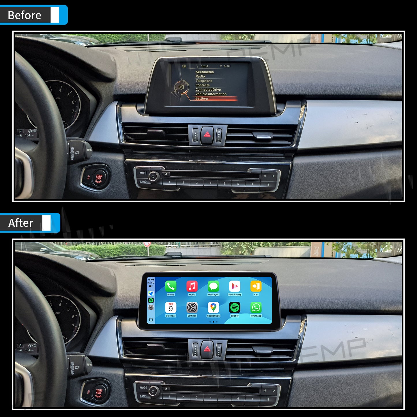 PEMP (9302) 12.3" Vertical Screen for BMW  2 Series F45 NBT Wired and Wireless Apple CarPlay Retrofit Android Auto，1920 x 720 Display Mirror Link Car Radio Bluetooth Video Player (2013-2016)