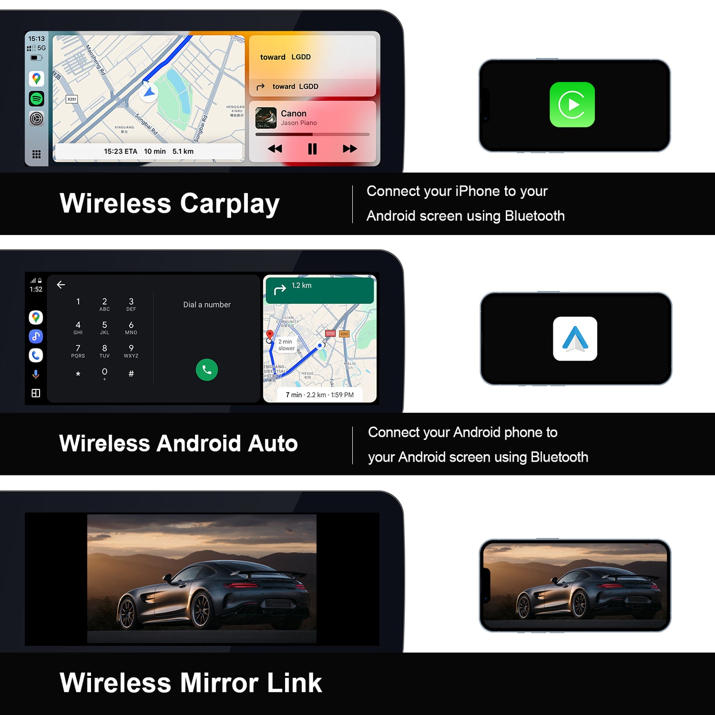 PEMP (7121) Dual Screen Style W221 W216 CarPlay Android Auto 12.3" Android 13 8+128 GB Display for Mercedes S CL Class NTG 3.0 3.5 (2006-2013) With a AHD Reverse Camera