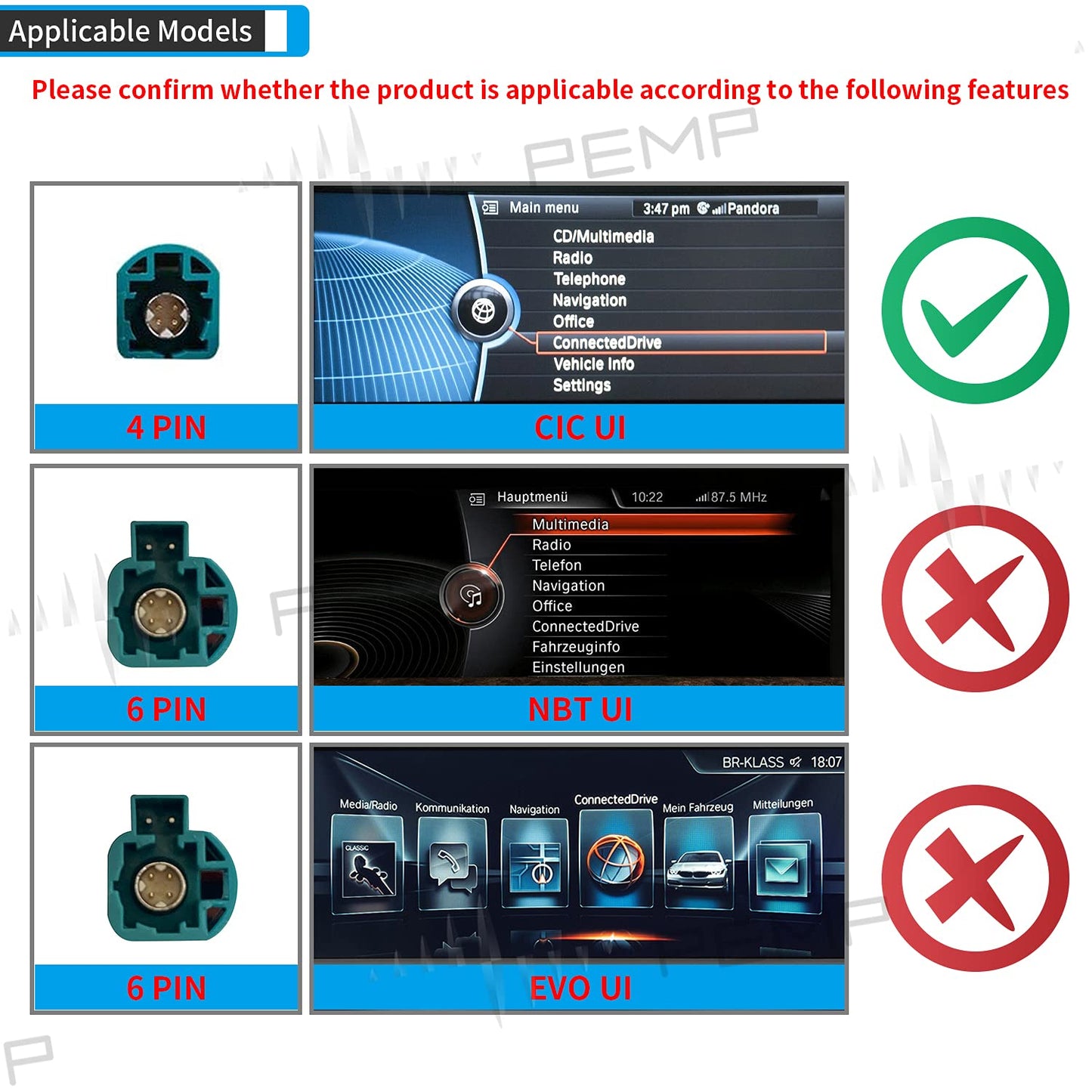 PEMP (5236) for BMW 6 Series CIC F06 F12 Android Screen, Android 13 Qualcomm 8-core 8GB+128GB Apple CarPlay Android Auto Display (2009-2012) CIC