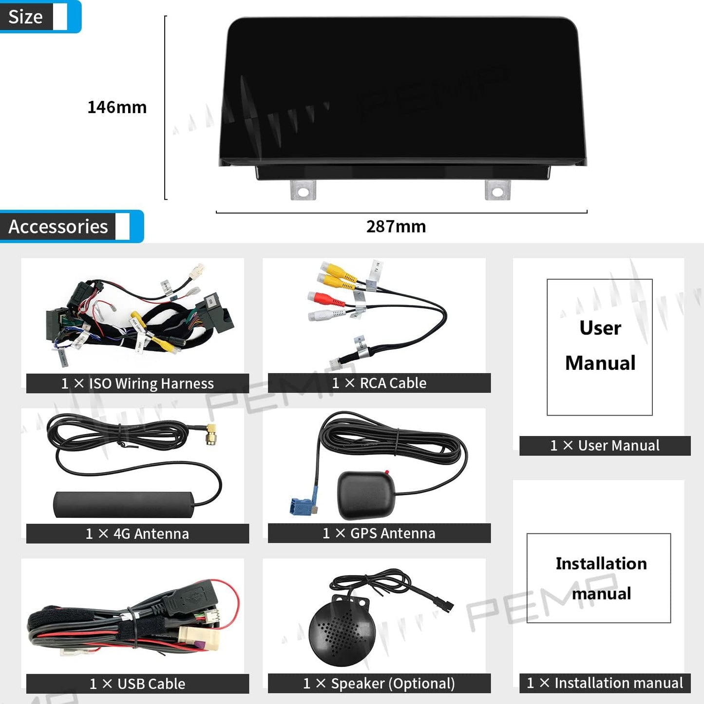 PEMP (5211) Android 13 Blue Anti-glared Screen for BMW F20 Snapdragon 662 8core CarPlay Android Auto Monitor, for BMW 1 Series Accessories (2012-2017) NBT CIC