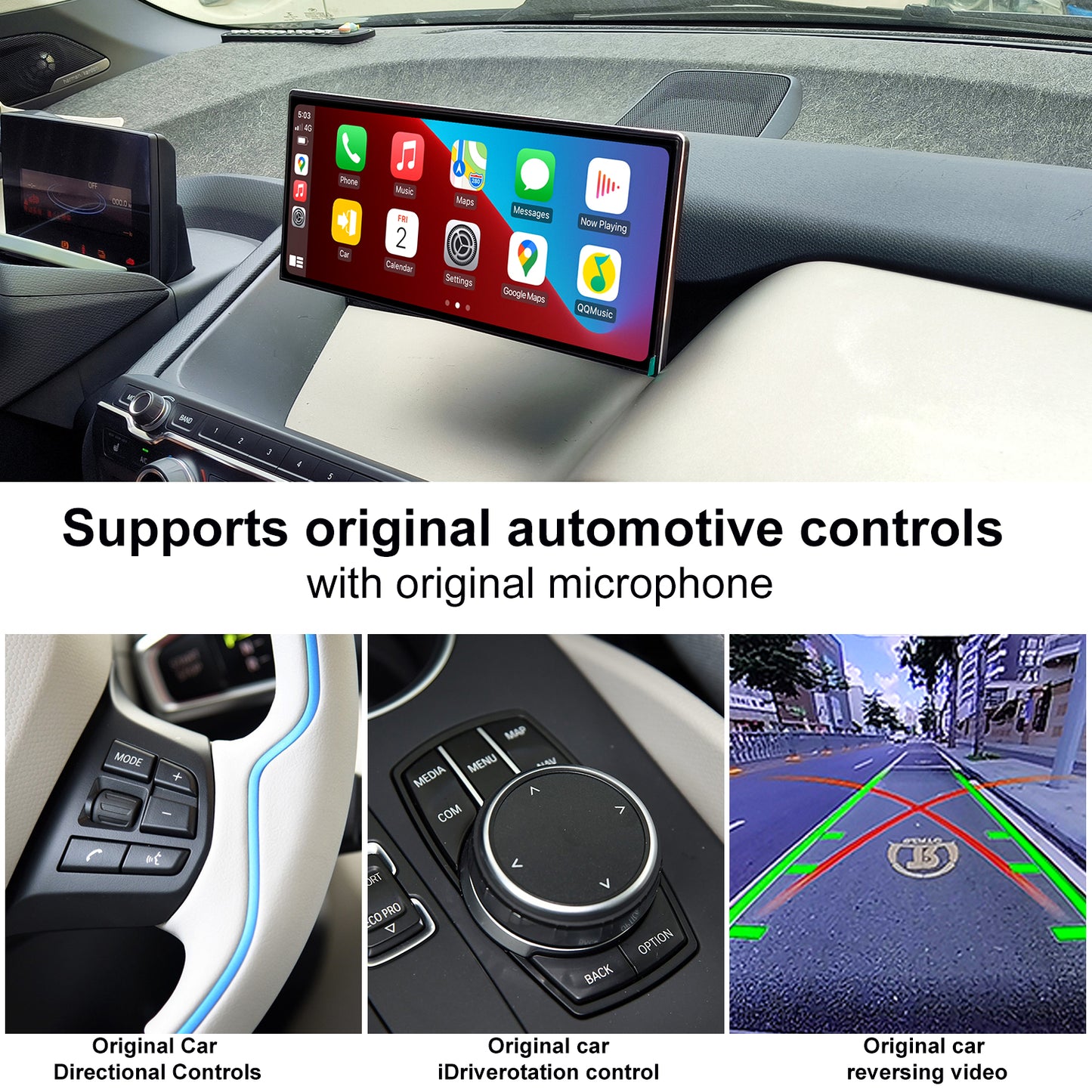 PEMP (5603) Ultra-Thin 12.3" Android 13 Screen for BMW i3 l01 NBT (2013-2017) Wireless and Wired CarPlay Android Auto Screen Calls Using The OEM Microphone.